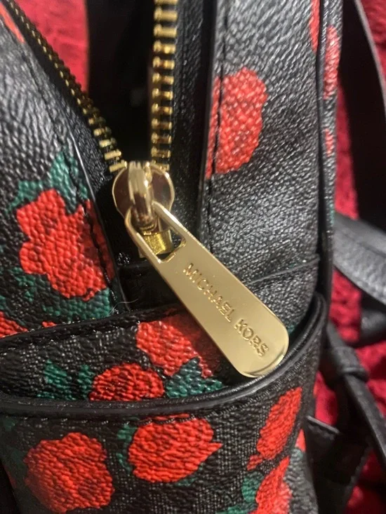 Michael Kors Abbey Black Backpack with Red Floral Print - Picture 4 of 4